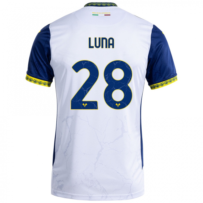 Niño Camiseta Agustín Luna #28 Blanco Azul 2ª Equipación 2024/25 La Camisa