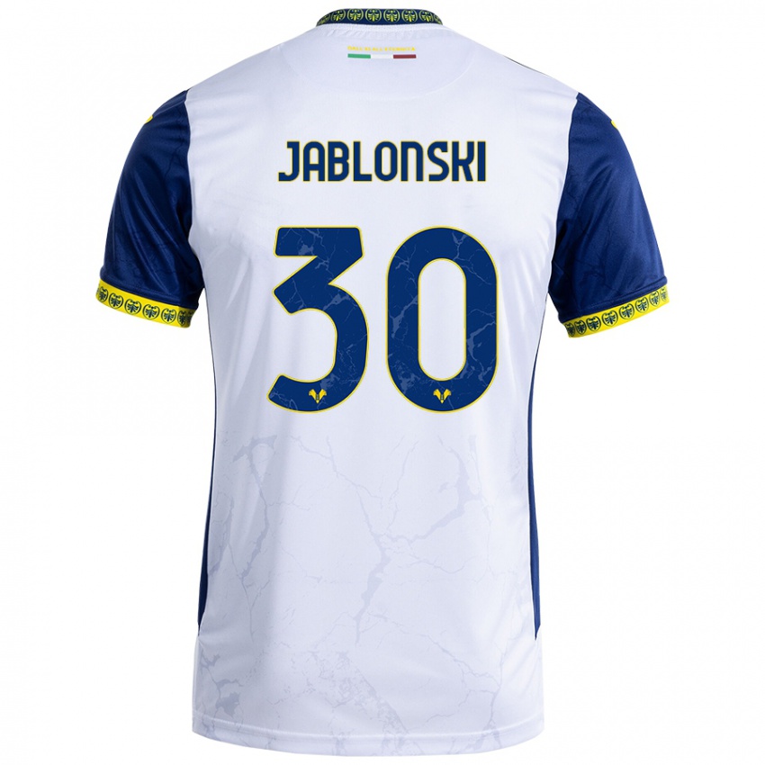 Niño Camiseta Darvin Jablonski #30 Blanco Azul 2ª Equipación 2024/25 La Camisa