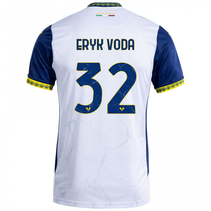 Niño Camiseta Andrei Eryk Voda #32 Blanco Azul 2ª Equipación 2024/25 La Camisa