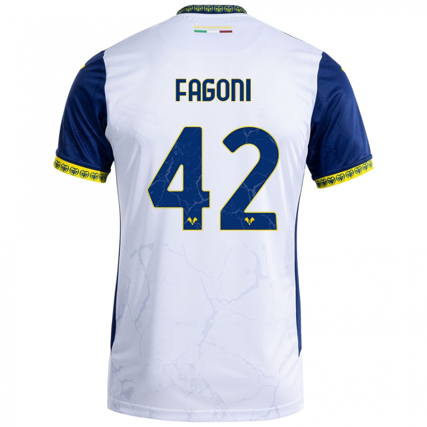 Niño Camiseta Marco Fagoni #42 Blanco Azul 2ª Equipación 2024/25 La Camisa