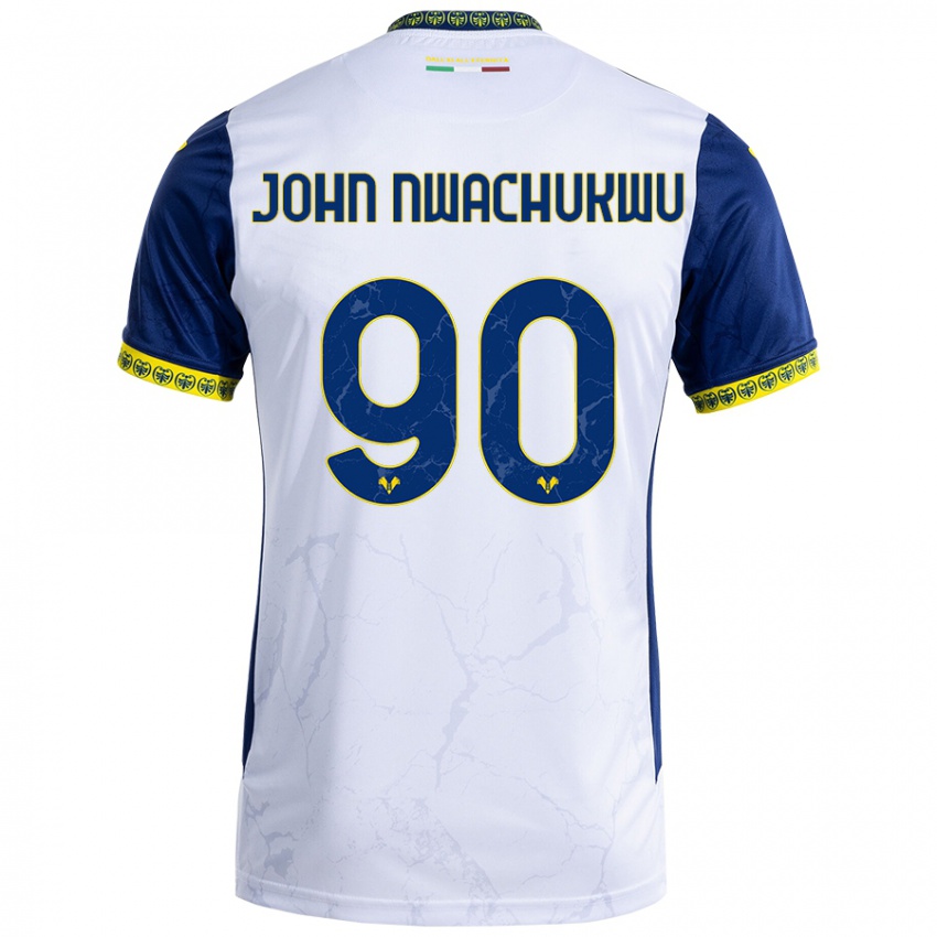 Niño Camiseta Samuel John Nwachukwu #90 Blanco Azul 2ª Equipación 2024/25 La Camisa