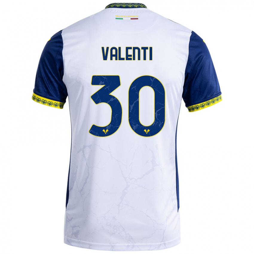 Niño Camiseta Francesco Valenti #30 Blanco Azul 2ª Equipación 2024/25 La Camisa