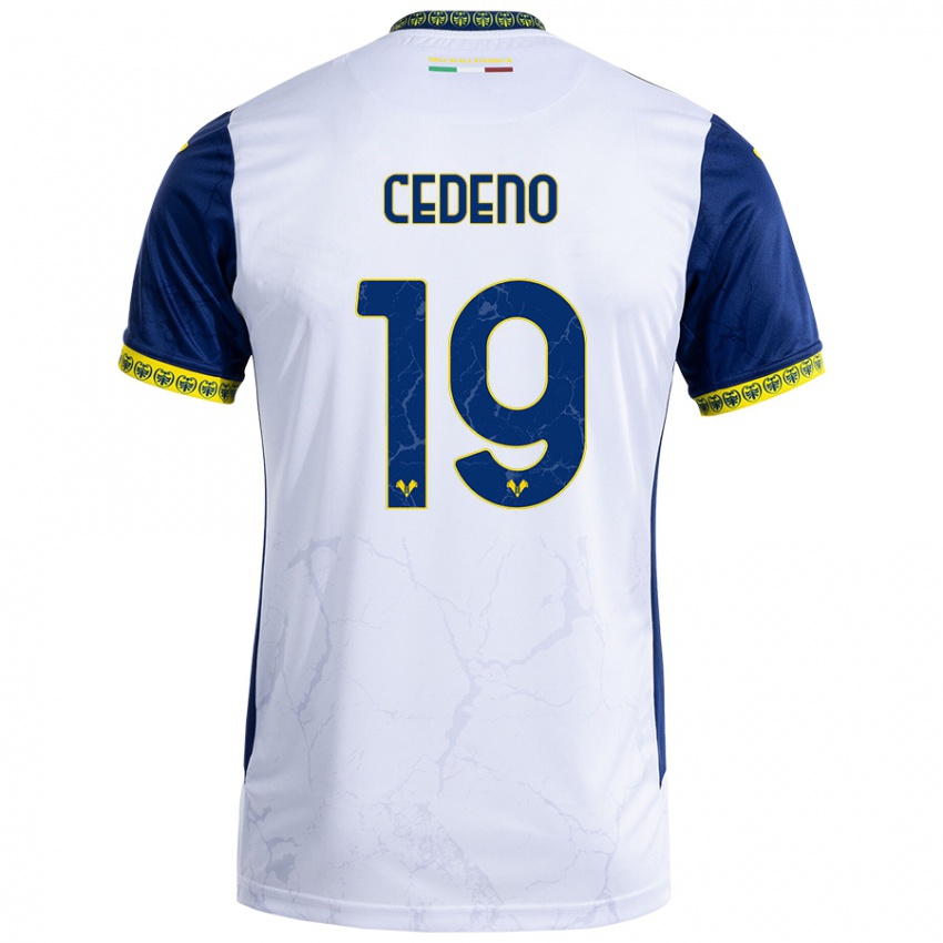 Niño Camiseta Lineth Cedeno #19 Blanco Azul 2ª Equipación 2024/25 La Camisa