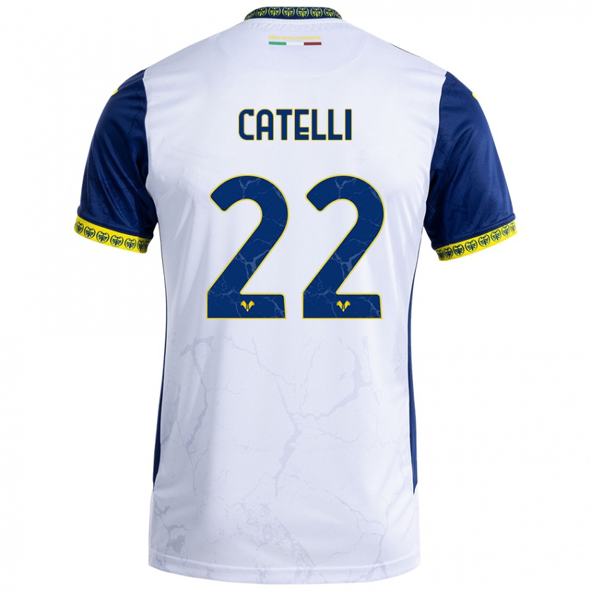 Niño Camiseta Anna Catelli #22 Blanco Azul 2ª Equipación 2024/25 La Camisa