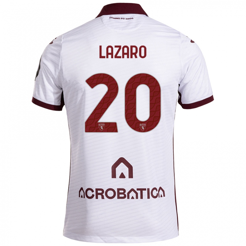 Niño Camiseta Valentino Lazaro #20 Blanco Granate 2ª Equipación 2024/25 La Camisa