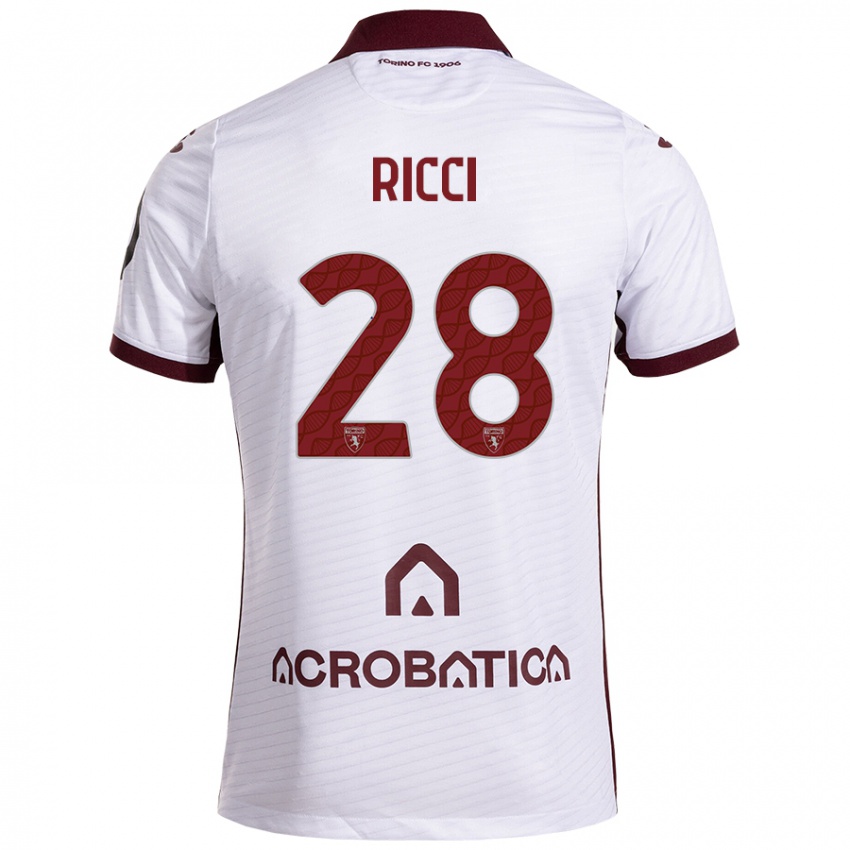 Niño Camiseta Samuele Ricci #28 Blanco Granate 2ª Equipación 2024/25 La Camisa