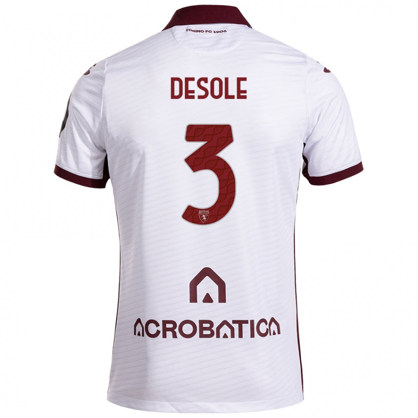 Niño Camiseta Fabio Desole #3 Blanco Granate 2ª Equipación 2024/25 La Camisa