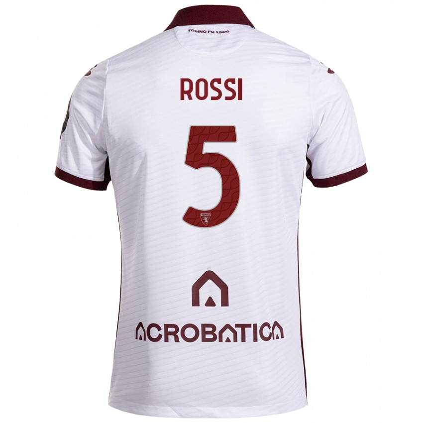 Niño Camiseta Simone Rossi #5 Blanco Granate 2ª Equipación 2024/25 La Camisa