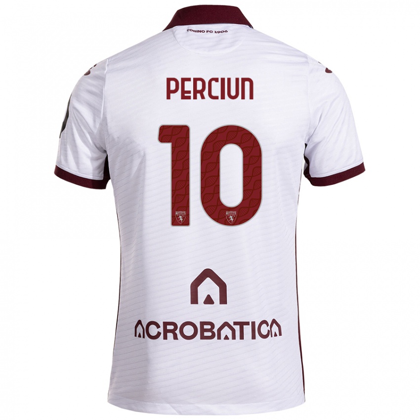 Niño Camiseta Sergiu Perciun #10 Blanco Granate 2ª Equipación 2024/25 La Camisa