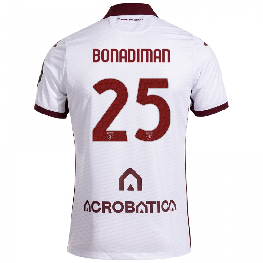 Niño Camiseta Matteo Bonadiman #25 Blanco Granate 2ª Equipación 2024/25 La Camisa