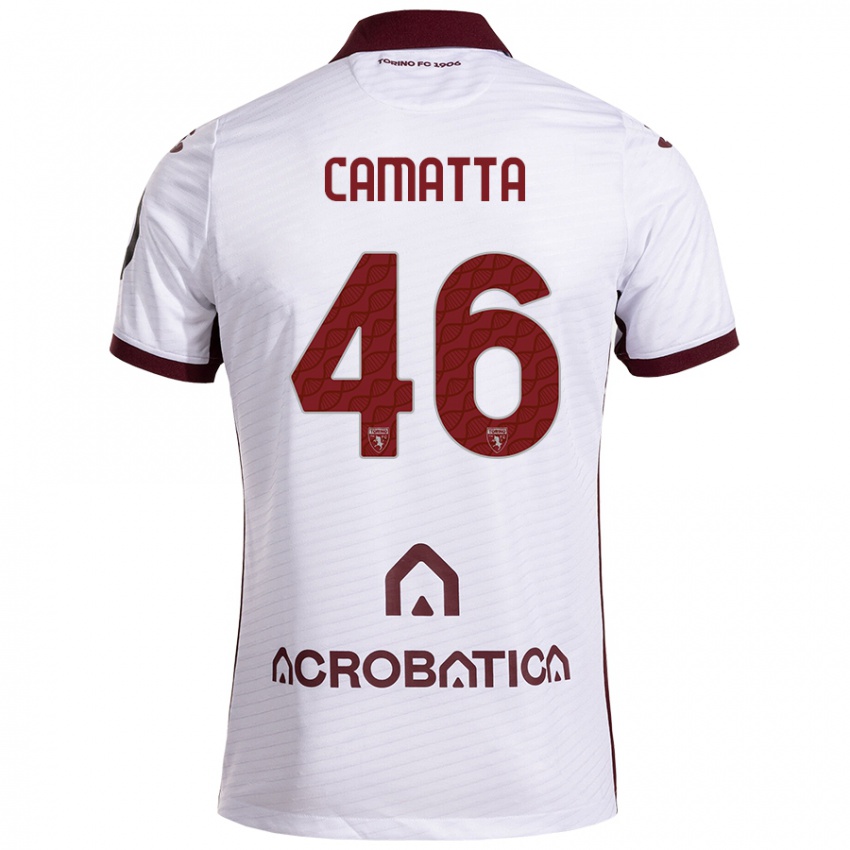 Niño Camiseta Alessandro Camatta #46 Blanco Granate 2ª Equipación 2024/25 La Camisa