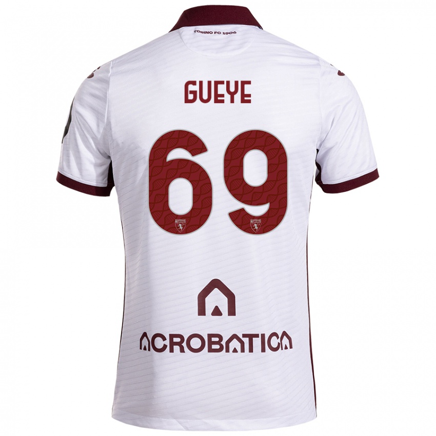 Niño Camiseta Ousmane Gueye #69 Blanco Granate 2ª Equipación 2024/25 La Camisa