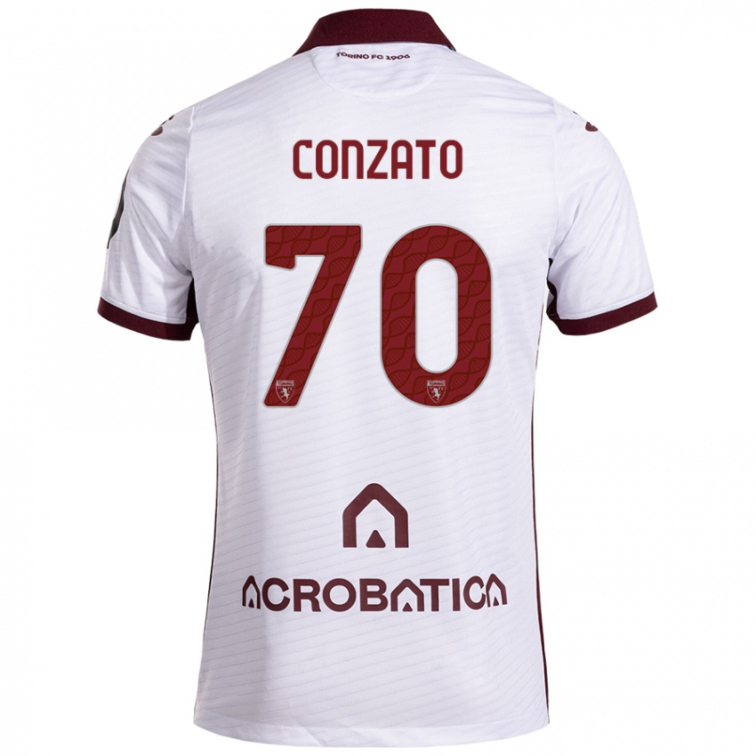 Niño Camiseta Filippo Conzato #70 Blanco Granate 2ª Equipación 2024/25 La Camisa