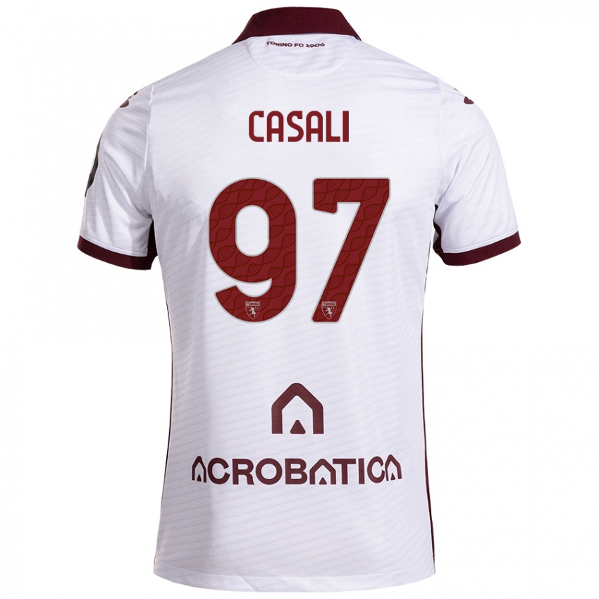 Niño Camiseta Michele Casali #97 Blanco Granate 2ª Equipación 2024/25 La Camisa