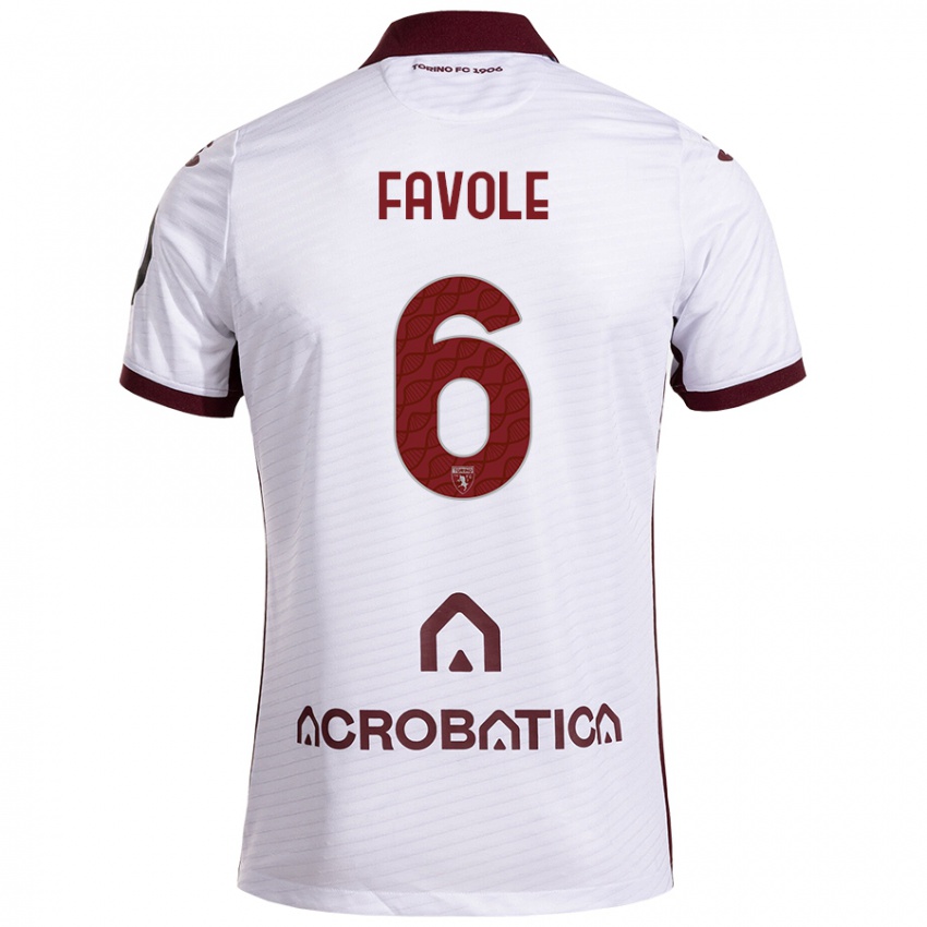 Niño Camiseta Stefania Favole #6 Blanco Granate 2ª Equipación 2024/25 La Camisa