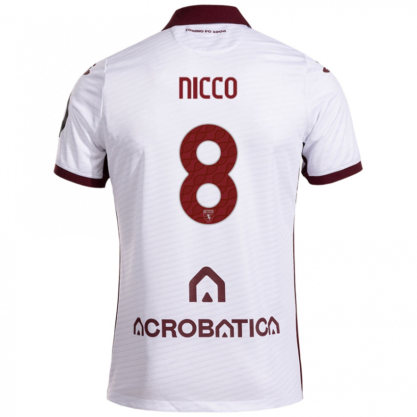 Niño Camiseta Giada Nicco #8 Blanco Granate 2ª Equipación 2024/25 La Camisa