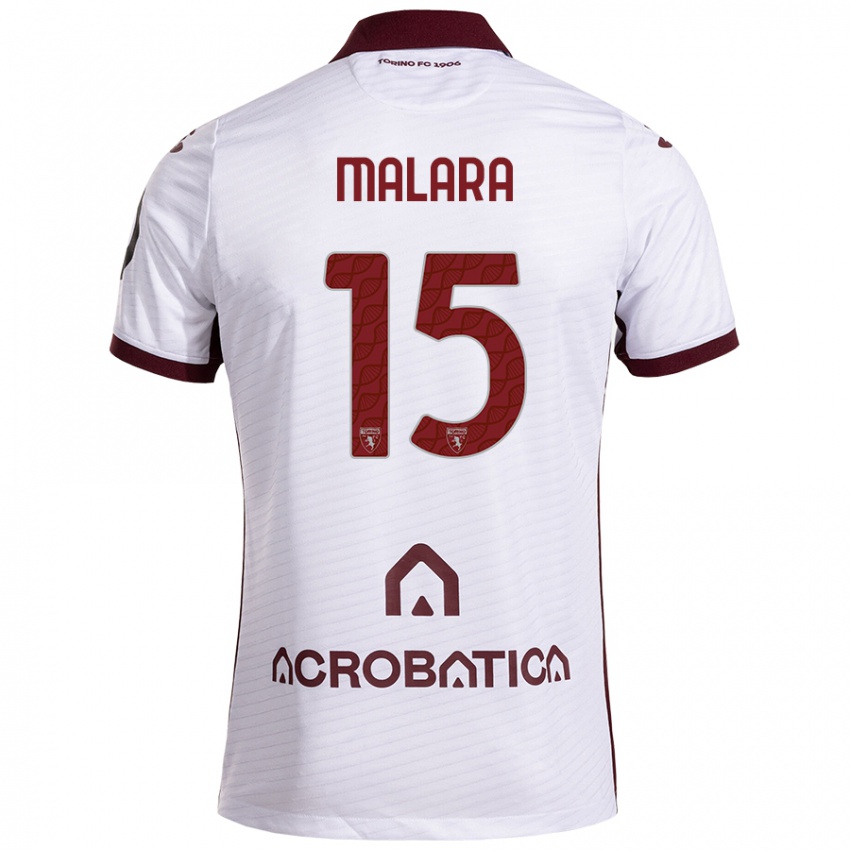 Niño Camiseta Sara Malara #15 Blanco Granate 2ª Equipación 2024/25 La Camisa