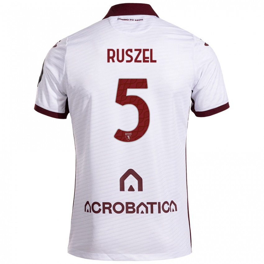 Niño Camiseta Marcel Ruszel #5 Blanco Granate 2ª Equipación 2024/25 La Camisa