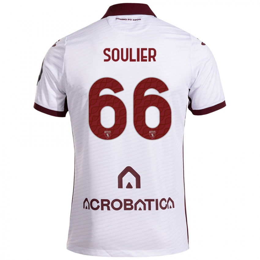 Niño Camiseta Evan Soulier #66 Blanco Granate 2ª Equipación 2024/25 La Camisa