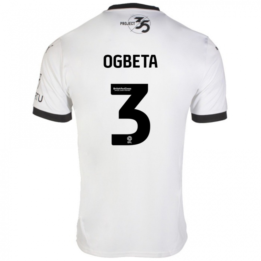 Niño Camiseta Nathanael Ogbeta #3 Blanco Negro 2ª Equipación 2024/25 La Camisa