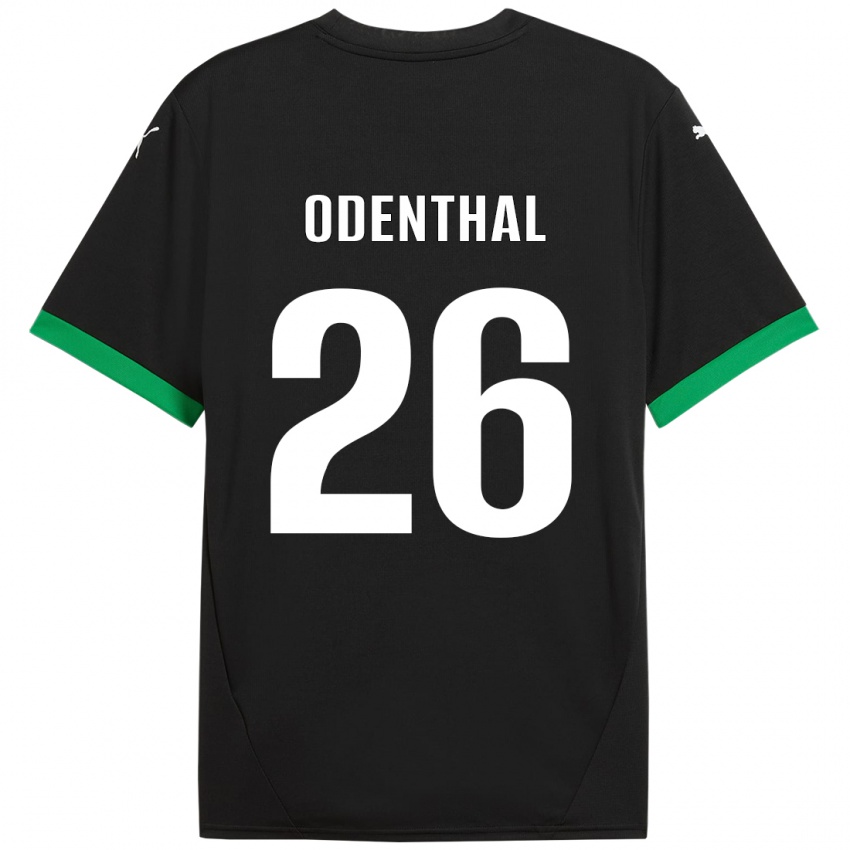 Hombre Camiseta Cas Odenthal #26 Negro Verde Oscuro 1ª Equipación 2024/25 La Camisa