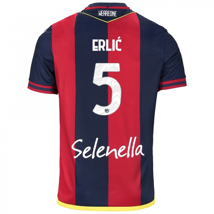 Hombre Camiseta Martin Erlić #5 Rojo Azul Real 1ª Equipación 2024/25 La Camisa