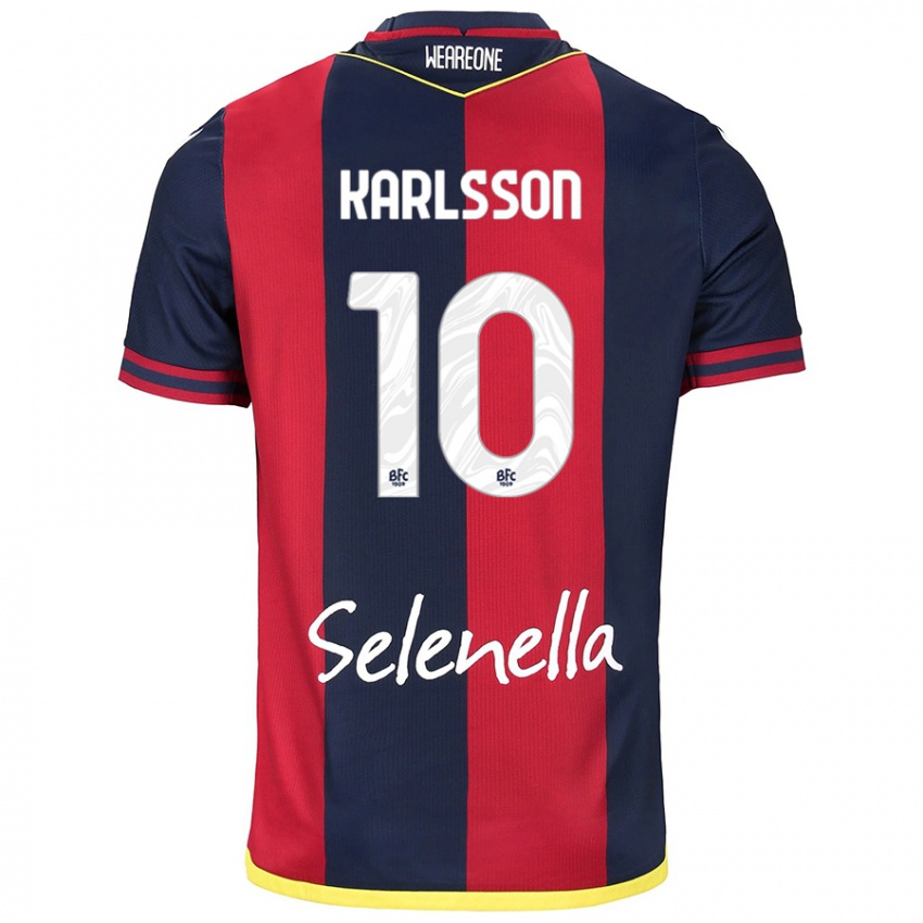 Hombre Camiseta Jesper Karlsson #10 Rojo Azul Real 1ª Equipación 2024/25 La Camisa