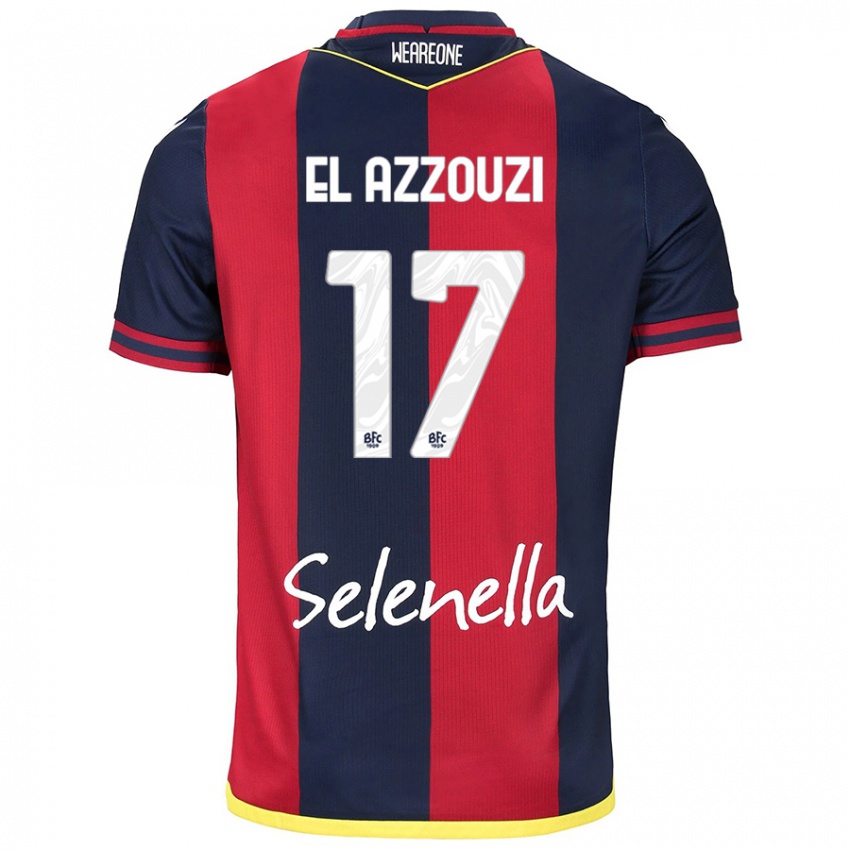 Hombre Camiseta Oussama El Azzouzi #17 Rojo Azul Real 1ª Equipación 2024/25 La Camisa