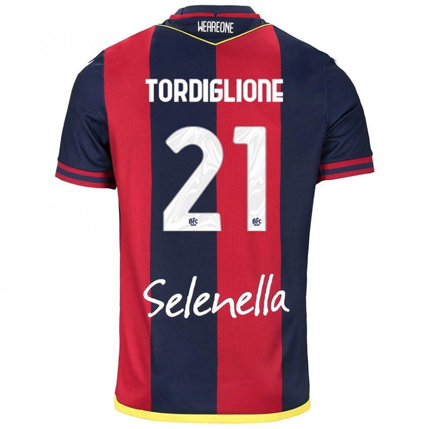 Hombre Camiseta Nicolò Tordiglione #21 Rojo Azul Real 1ª Equipación 2024/25 La Camisa