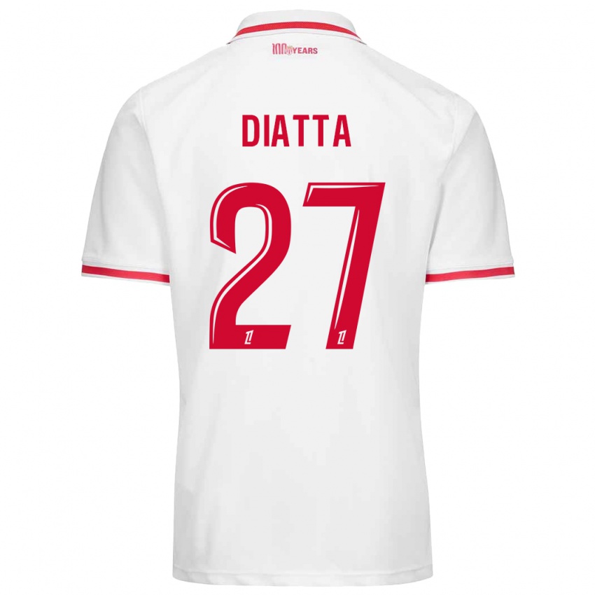 Hombre Camiseta Krépin Diatta #27 Blanco Rojo 1ª Equipación 2024/25 La Camisa