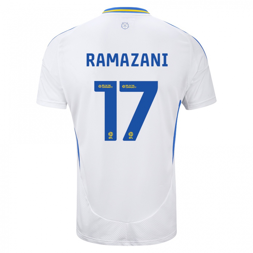 Hombre Camiseta Largie Ramazani #17 Blanco Azul 1ª Equipación 2024/25 La Camisa