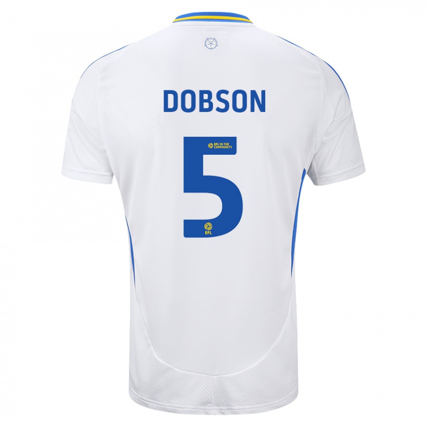 Hombre Camiseta Ellie Dobson #5 Blanco Azul 1ª Equipación 2024/25 La Camisa