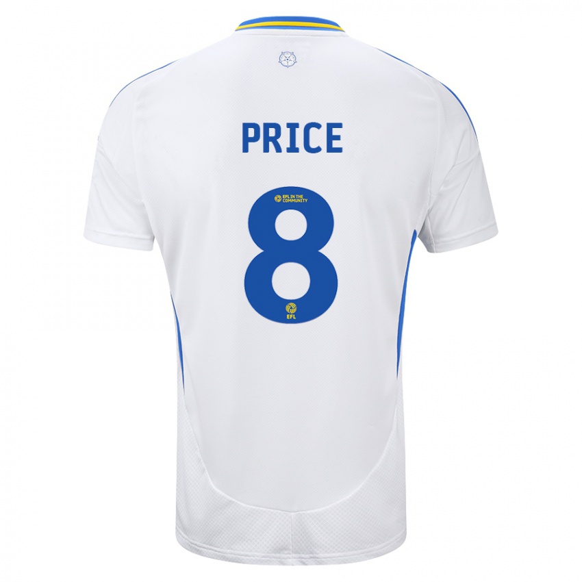 Hombre Camiseta Leoni Price #8 Blanco Azul 1ª Equipación 2024/25 La Camisa