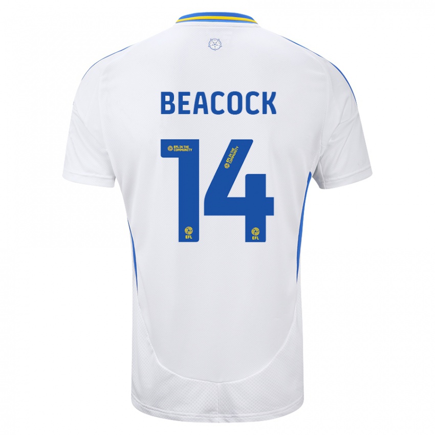 Hombre Camiseta Molly Beacock #14 Blanco Azul 1ª Equipación 2024/25 La Camisa