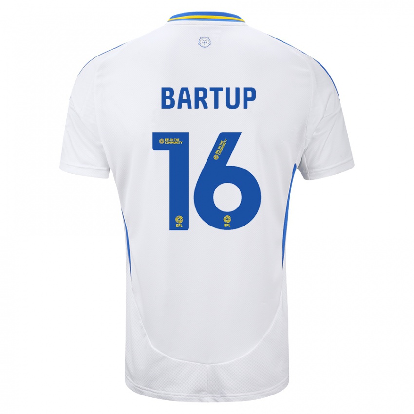 Hombre Camiseta Laura Bartup #16 Blanco Azul 1ª Equipación 2024/25 La Camisa