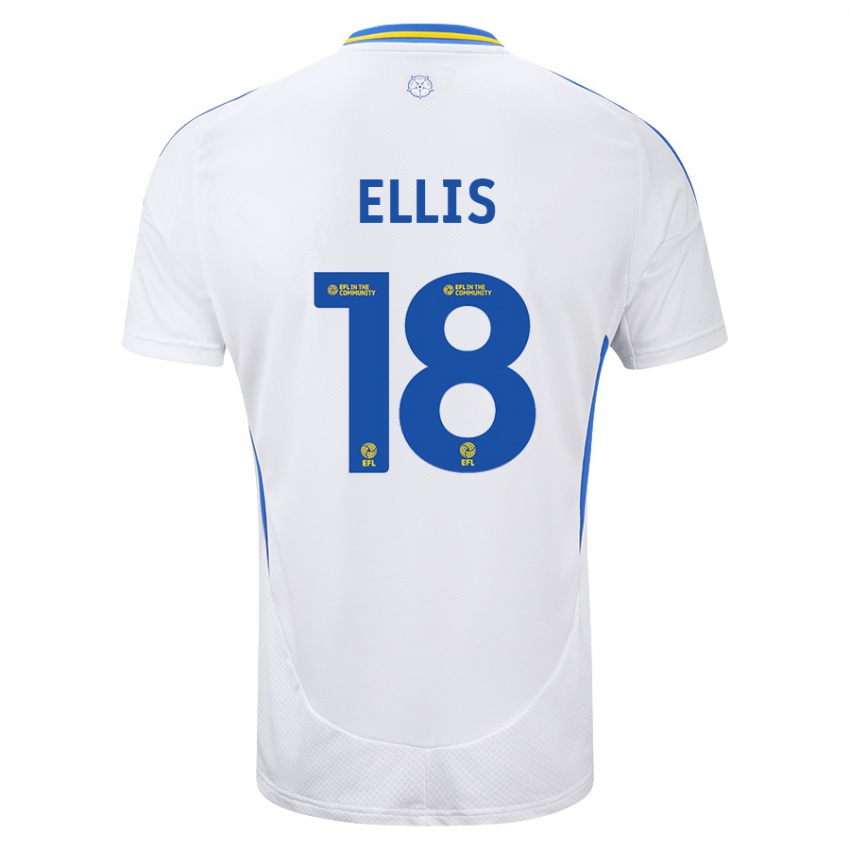 Hombre Camiseta Macy Ellis #18 Blanco Azul 1ª Equipación 2024/25 La Camisa