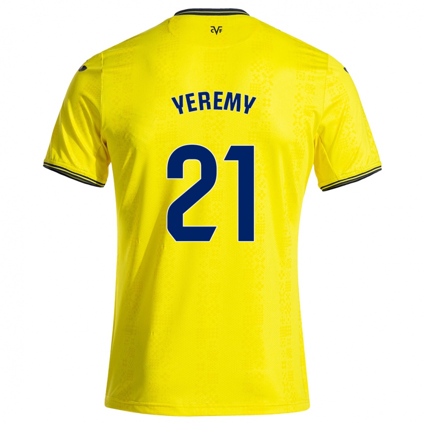 Hombre Camiseta Yéremy Pino #21 Amarillo Negro 1ª Equipación 2024/25 La Camisa