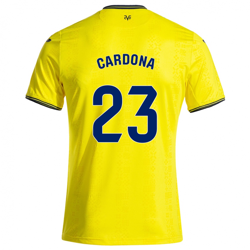 Hombre Camiseta Sergi Cardona #23 Amarillo Negro 1ª Equipación 2024/25 La Camisa