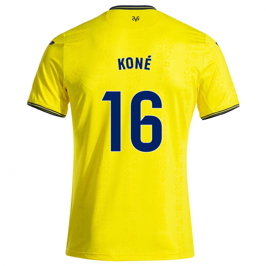 Hombre Camiseta Ayouba Koné #16 Amarillo Negro 1ª Equipación 2024/25 La Camisa