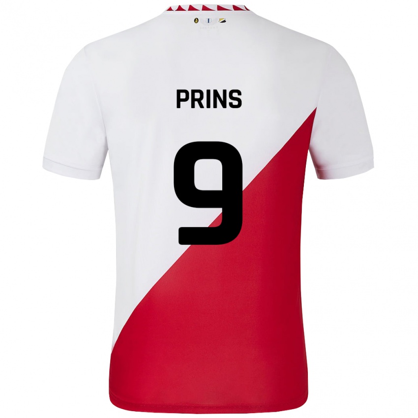 Hombre Camiseta Femke Prins #9 Blanco Rojo 1ª Equipación 2024/25 La Camisa