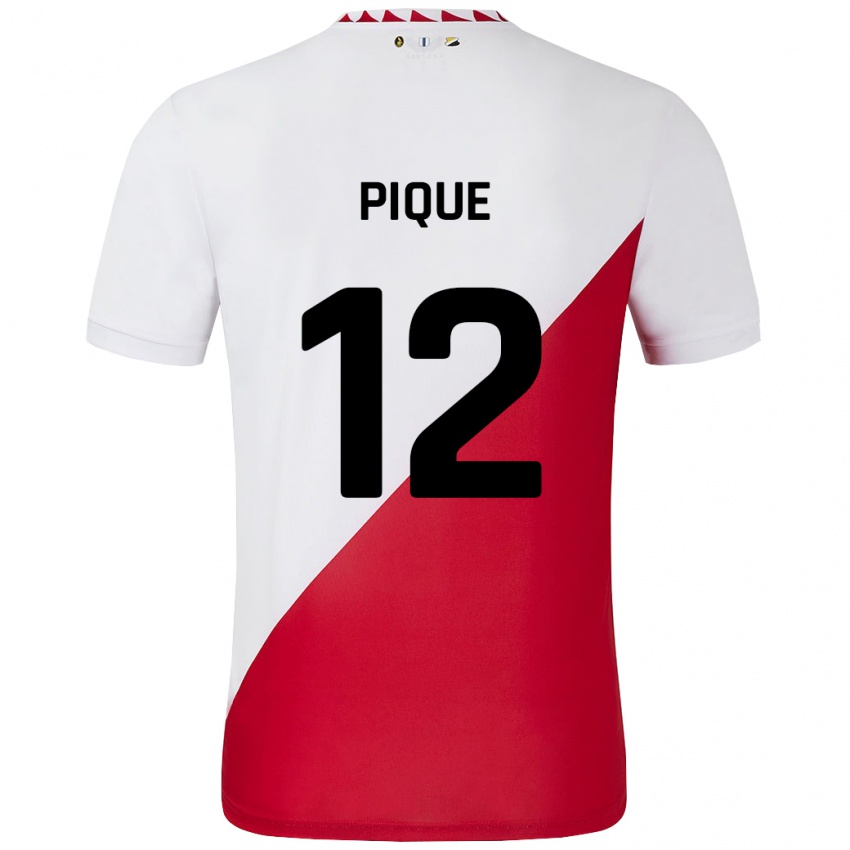 Hombre Camiseta Naomi Piqué #12 Blanco Rojo 1ª Equipación 2024/25 La Camisa