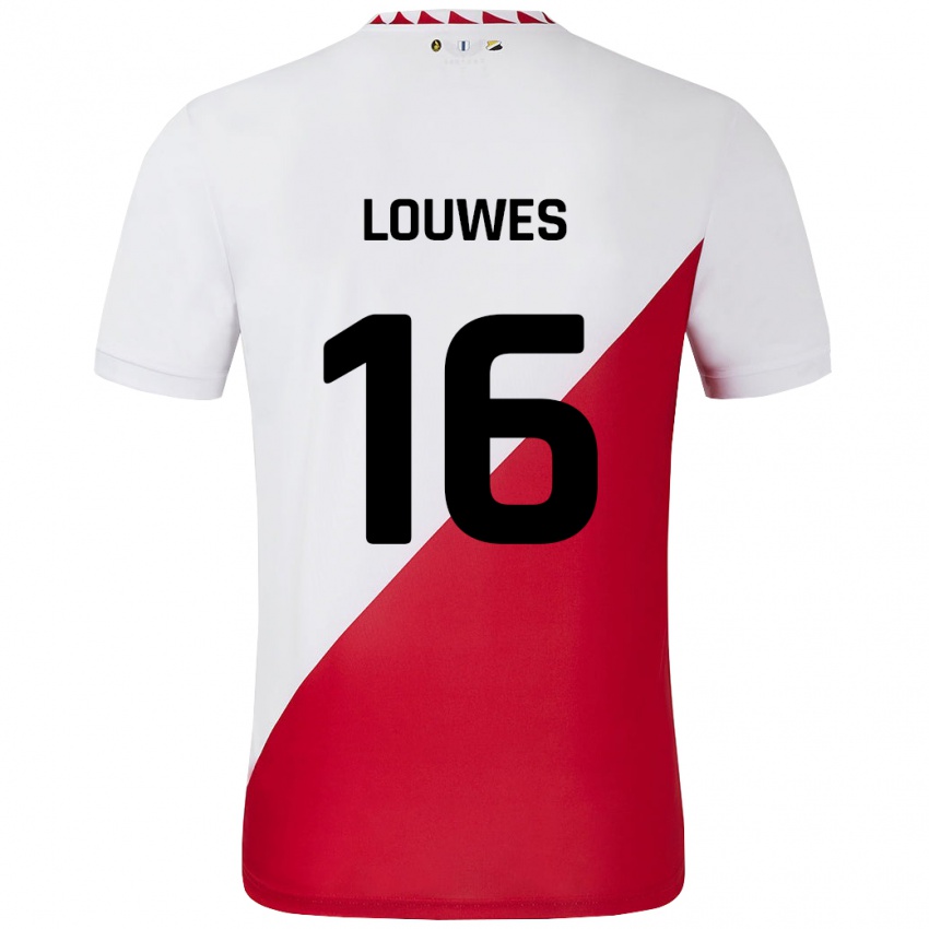 Hombre Camiseta Puck Louwes #16 Blanco Rojo 1ª Equipación 2024/25 La Camisa