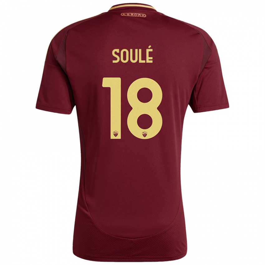 Hombre Camiseta Matías Soulé #18 Rojo Marrón Dorado 1ª Equipación 2024/25 La Camisa