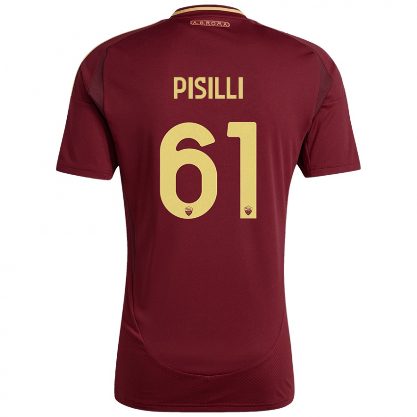 Hombre Camiseta Niccolo Pisilli #61 Rojo Marrón Dorado 1ª Equipación 2024/25 La Camisa