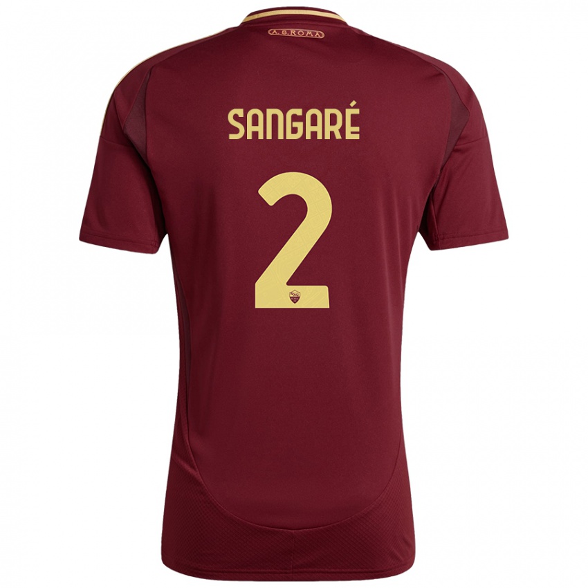 Hombre Camiseta Buba Sangaré #2 Rojo Marrón Dorado 1ª Equipación 2024/25 La Camisa