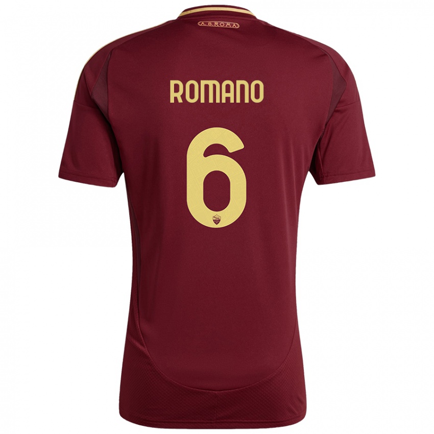 Hombre Camiseta Alessandro Romano #6 Rojo Marrón Dorado 1ª Equipación 2024/25 La Camisa