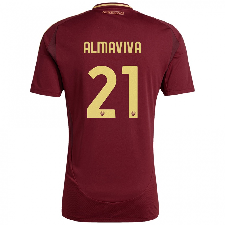 Hombre Camiseta Mattia Almaviva #21 Rojo Marrón Dorado 1ª Equipación 2024/25 La Camisa