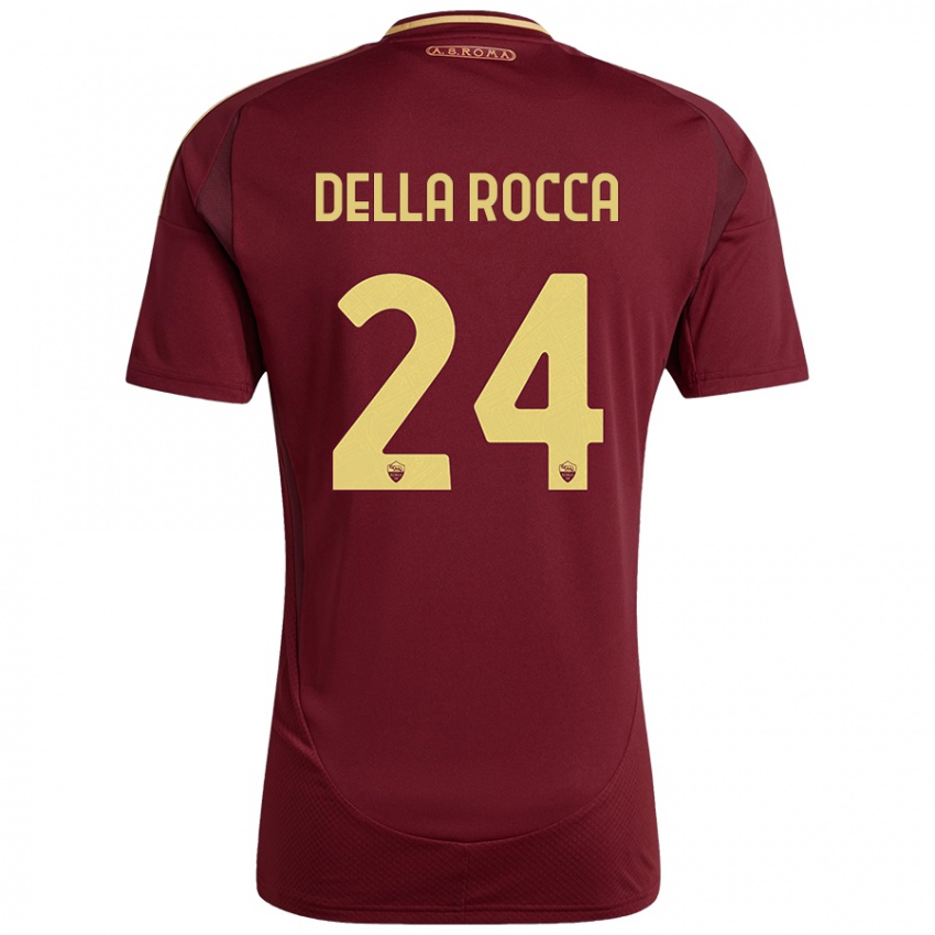 Hombre Camiseta Mattia Della Rocca #24 Rojo Marrón Dorado 1ª Equipación 2024/25 La Camisa