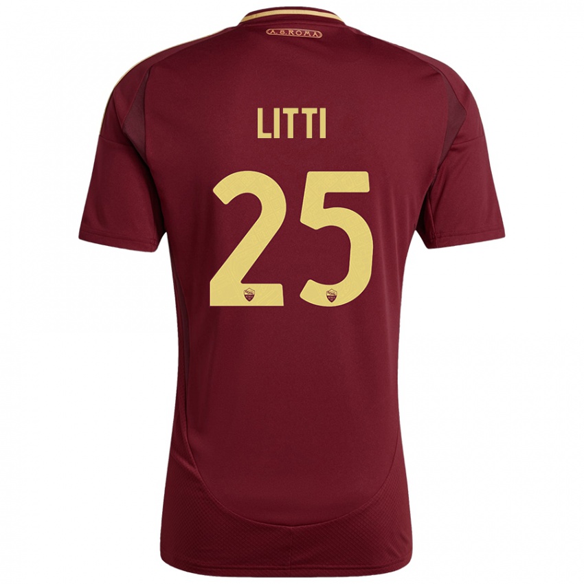 Hombre Camiseta Marco Litti #25 Rojo Marrón Dorado 1ª Equipación 2024/25 La Camisa