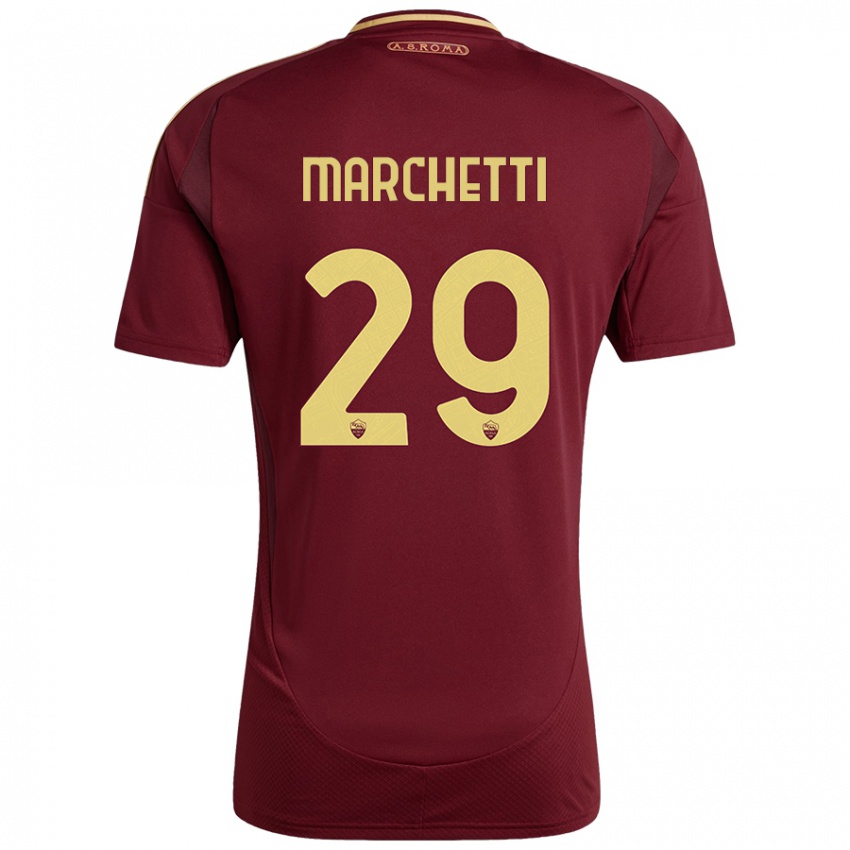 Hombre Camiseta Tommaso Marchetti #29 Rojo Marrón Dorado 1ª Equipación 2024/25 La Camisa